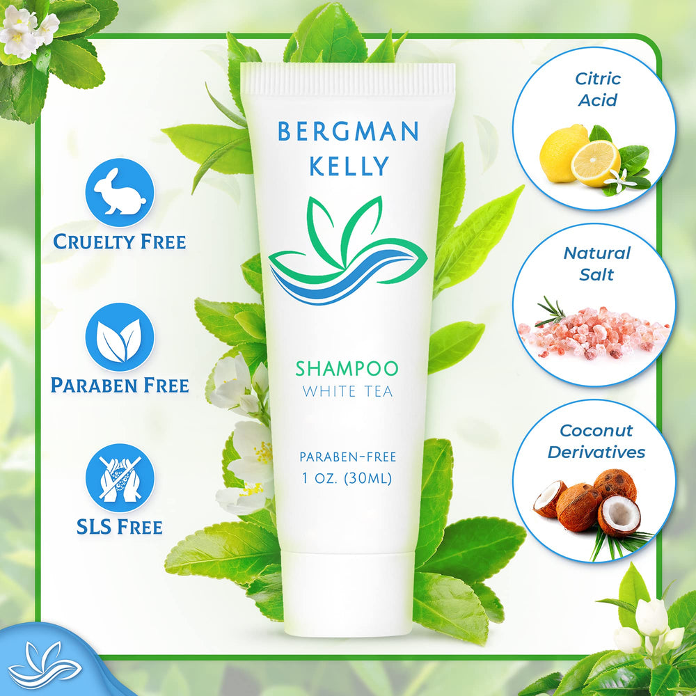 BERGMAN KELLY travel-size shampoo bottle for guest room refreshment.