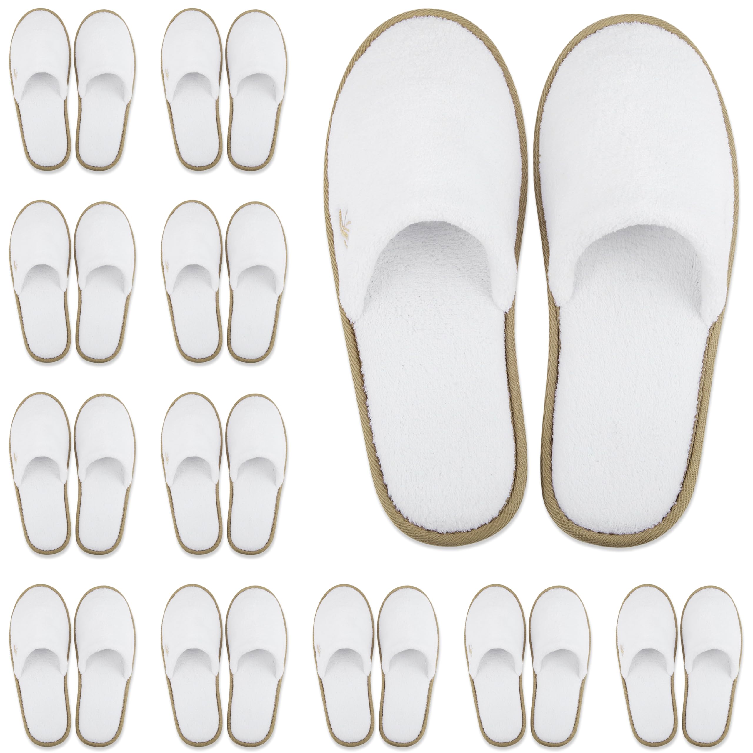 BERGMAN KELLY spa slippers closed-toe white 12-pack for hotel comfort and guest rooms.