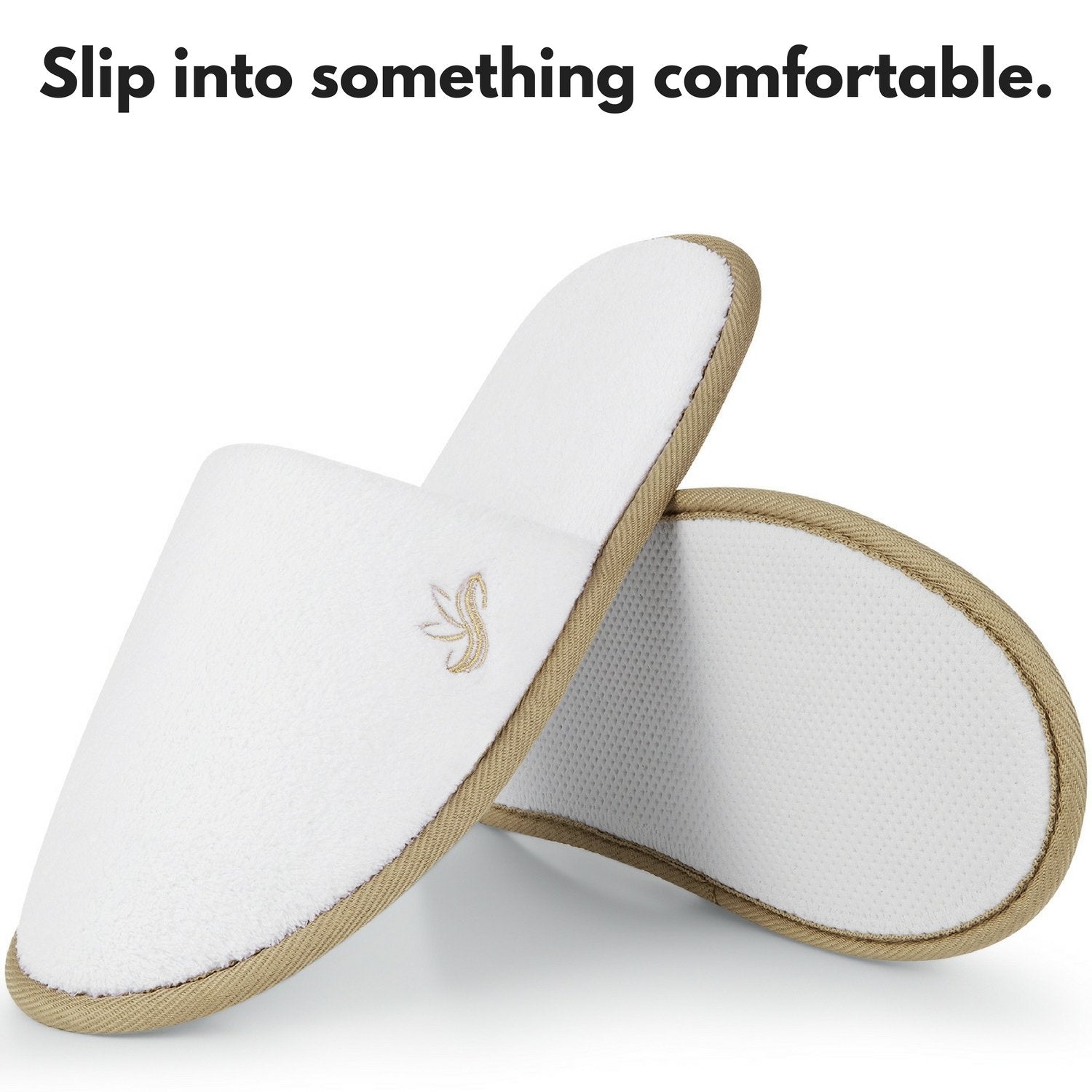BERGMAN KELLY quilted white slippers with plush padding for guest rooms