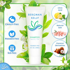 BERGMAN KELLY travel conditioner 0.5 oz bottle with foil seal for leak-free guest rooms.