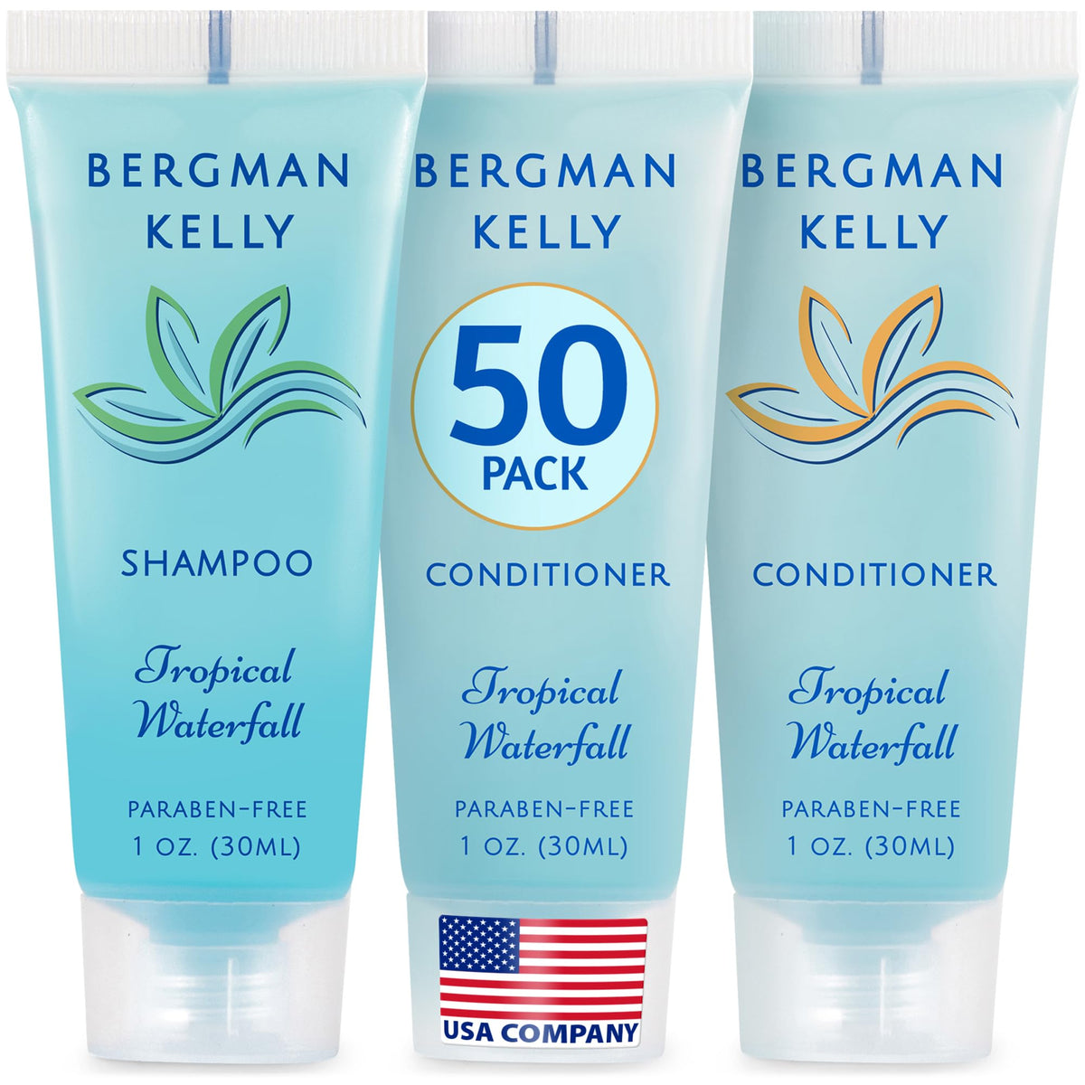 Bergman Kelly travel shampoo bottle in compact guest-room size for freshening up