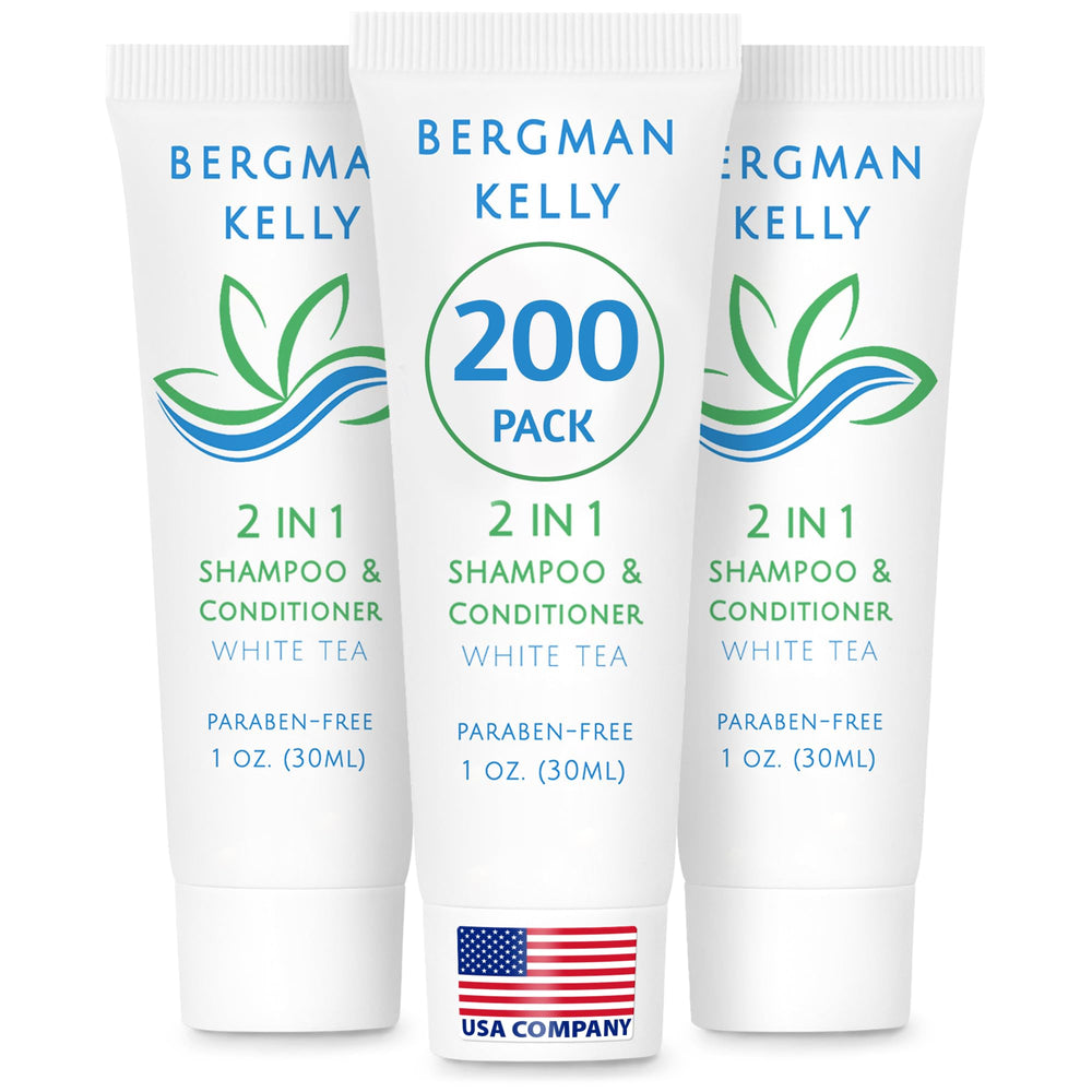 BERGMAN KELLY travel-size bottle pour demonstrates compact 1oz design ideal for guest rooms