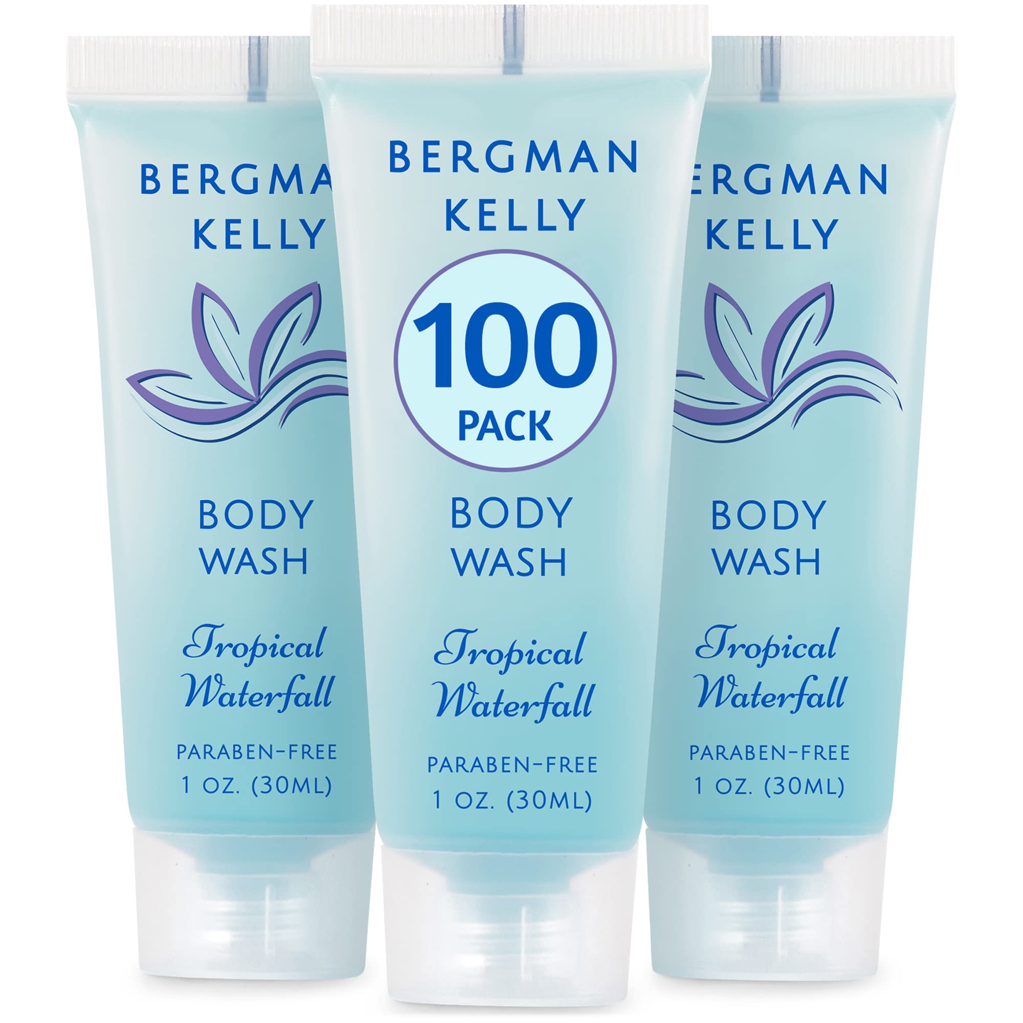 BERGMAN KELLY travel-size body wash tropical waterfall in guest bathroom for hotel experience