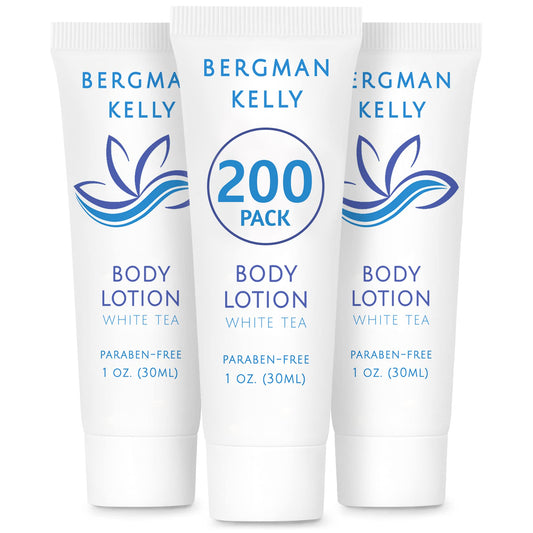 BERGMAN KELLY white tea scented lotion bottle offers a refreshing guest experience.
