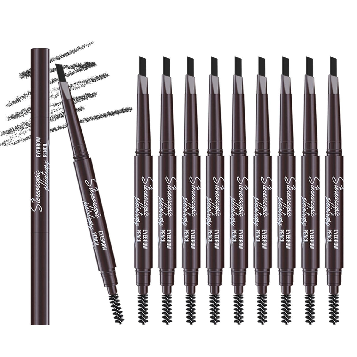 Berinist eyebrow pencil in black outlines brows with precise shaping.