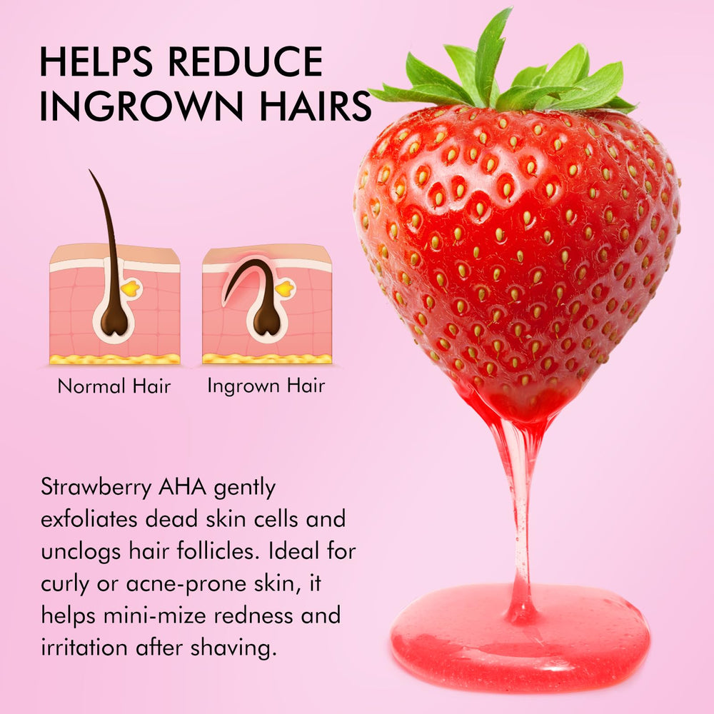 Strawberry vanilla scent enhances daily shaving routine.