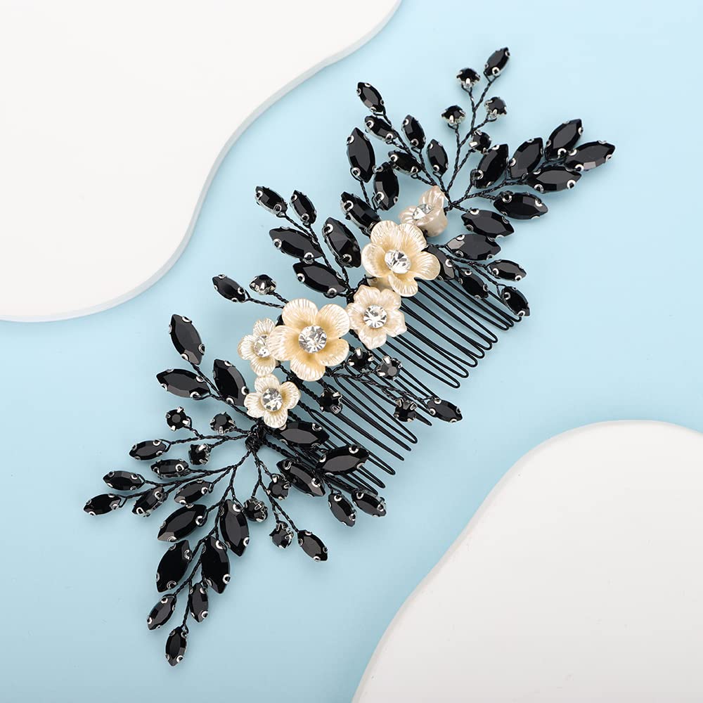 BERYUAN white flower and crystals hair comb enhances bridesmaid hairstyle with subtle sparkle