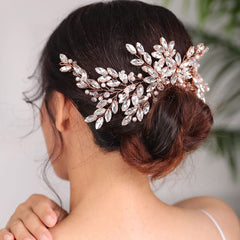 BERYUAN rose gold hair comb with rhinestones for bridal styling