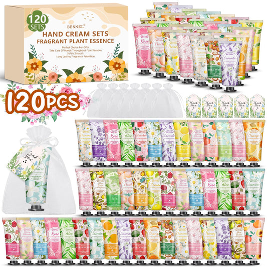 BESNEL 120-pack hand cream gift set front view showing packaging and tubes