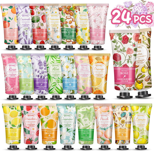 Besnel 24-pack hand cream gift set with rose scent for daily hand care and mood lifting.