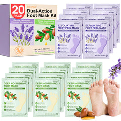 BESNEL exfoliating foot mask pair showing skin renewal action for smoother feet