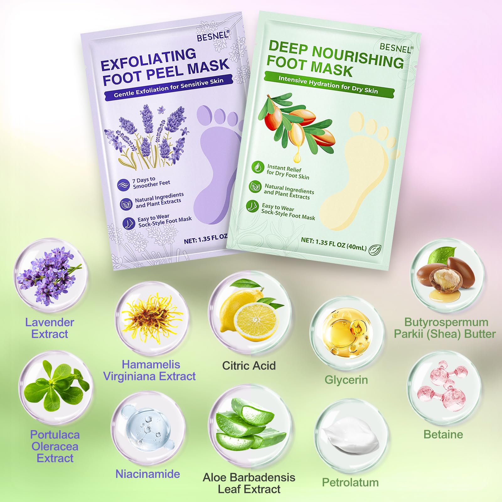 BESNEL foot mask with nourishing essence for hydrated feet