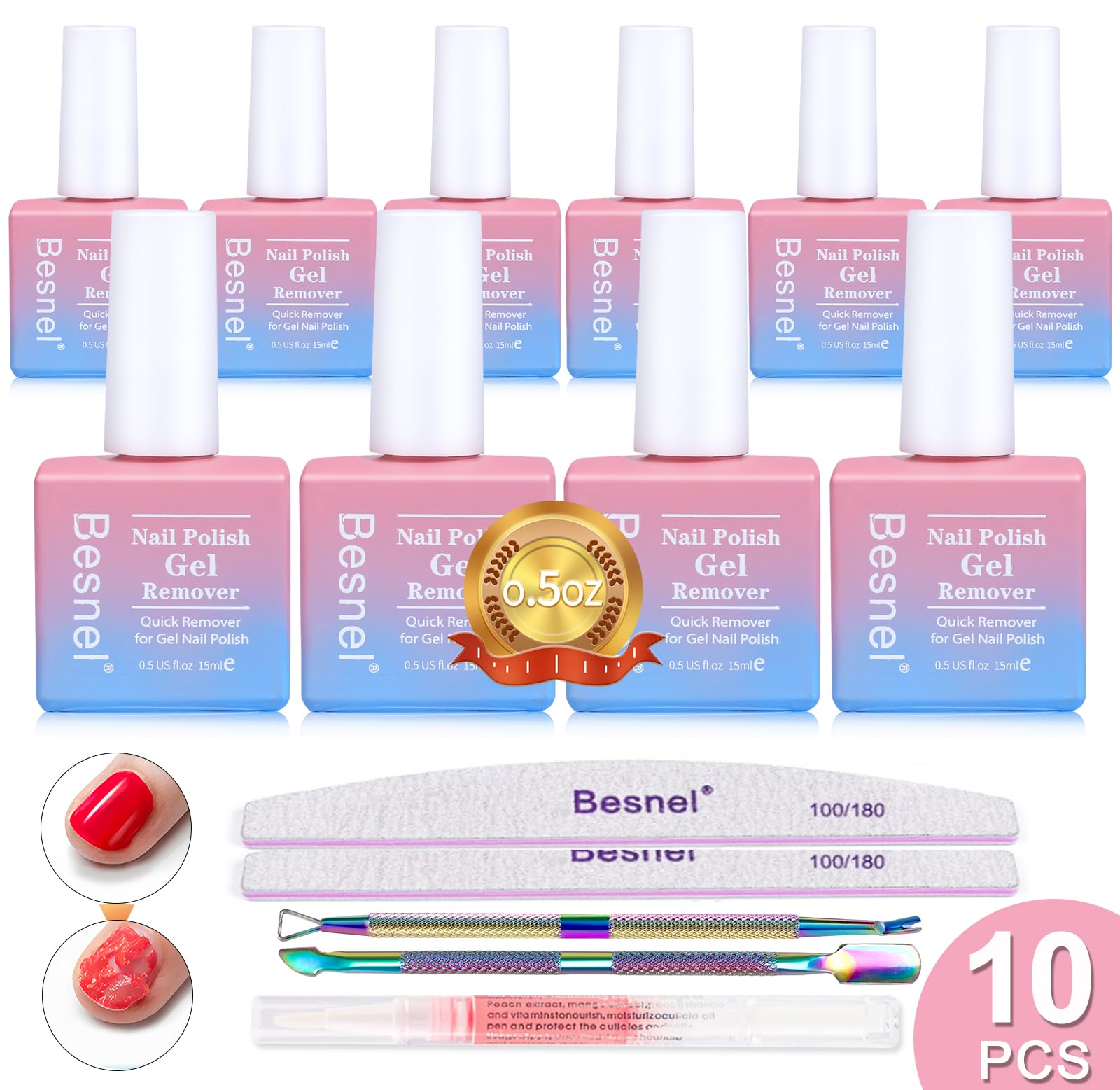 BESNEL gel nail polish remover 10-pack pack shot for quick removal at home.