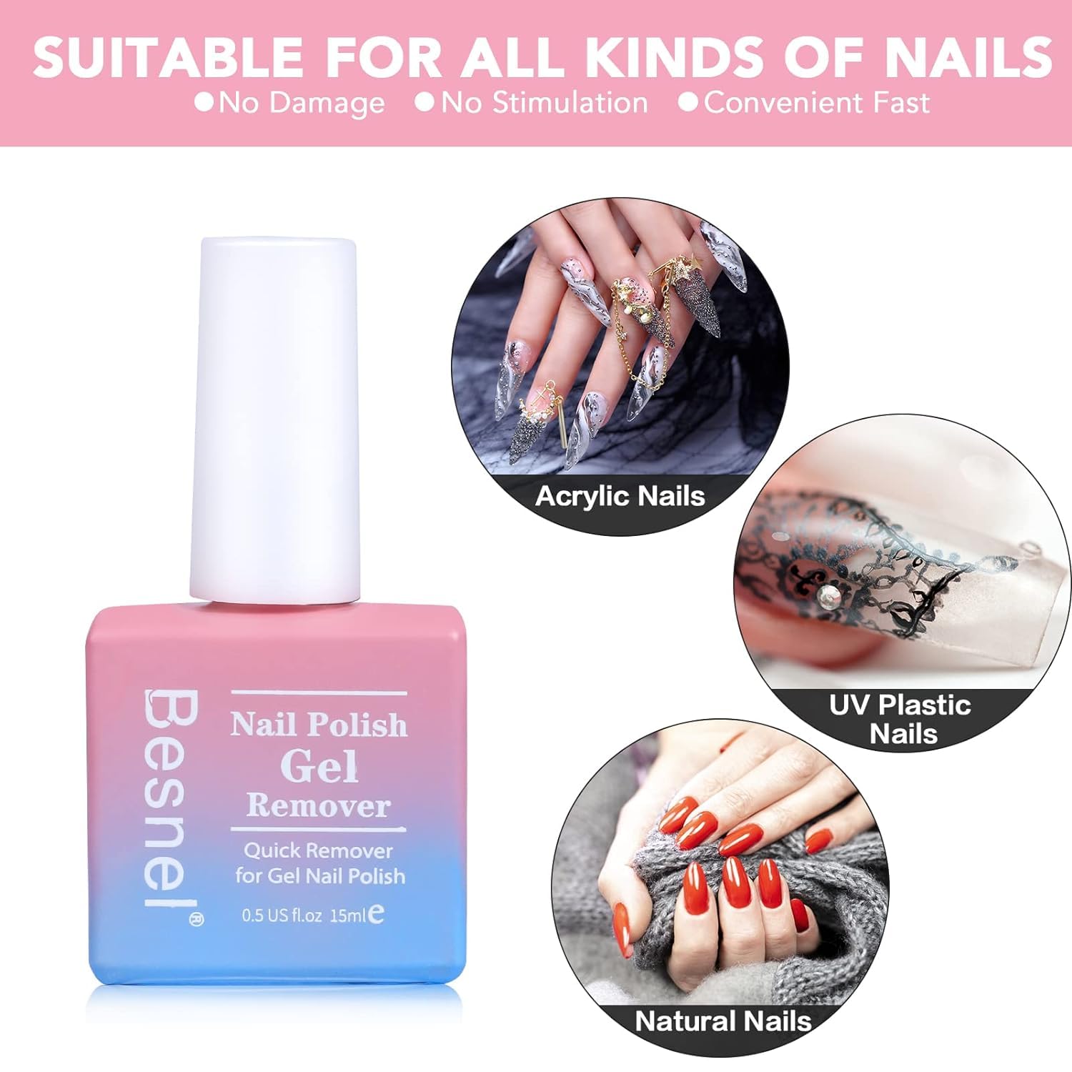 BESNEL gel remover application demo on nails shows fast action.