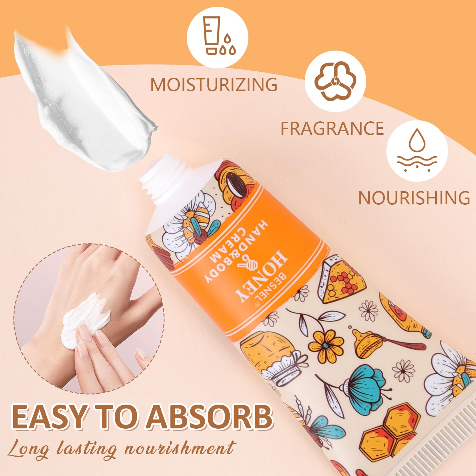 Close-up texture of BESNEL hand cream showing creamy absorption