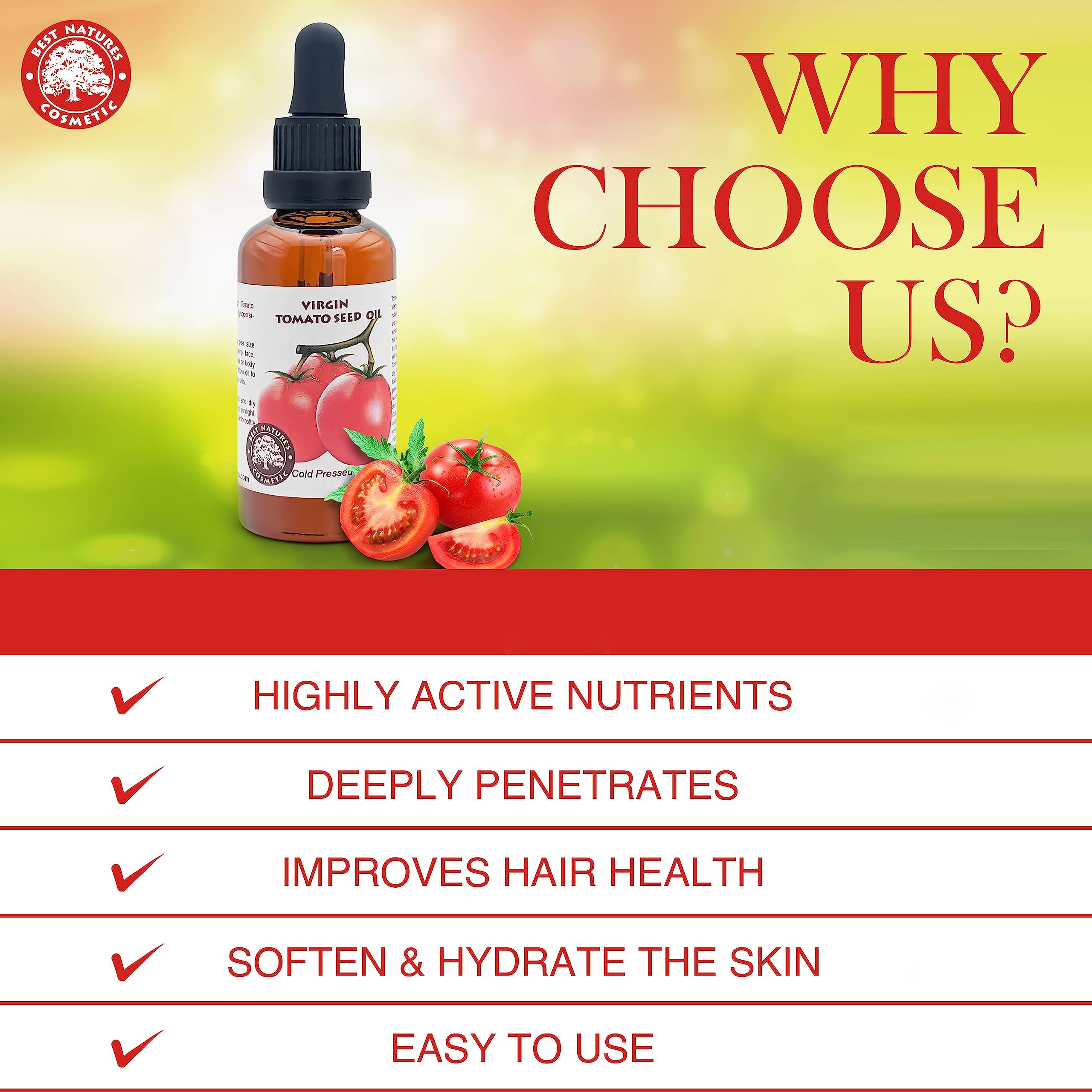 Best Nature's Cosmetics tomato seed oil eco-friendly packaging supports sustainability.