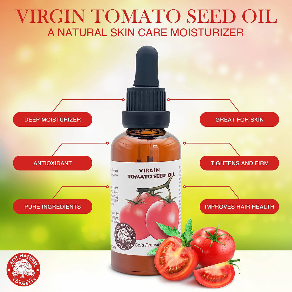 Best Nature's Cosmetics tomato seed oil packaging in amber bottle preserves freshness.