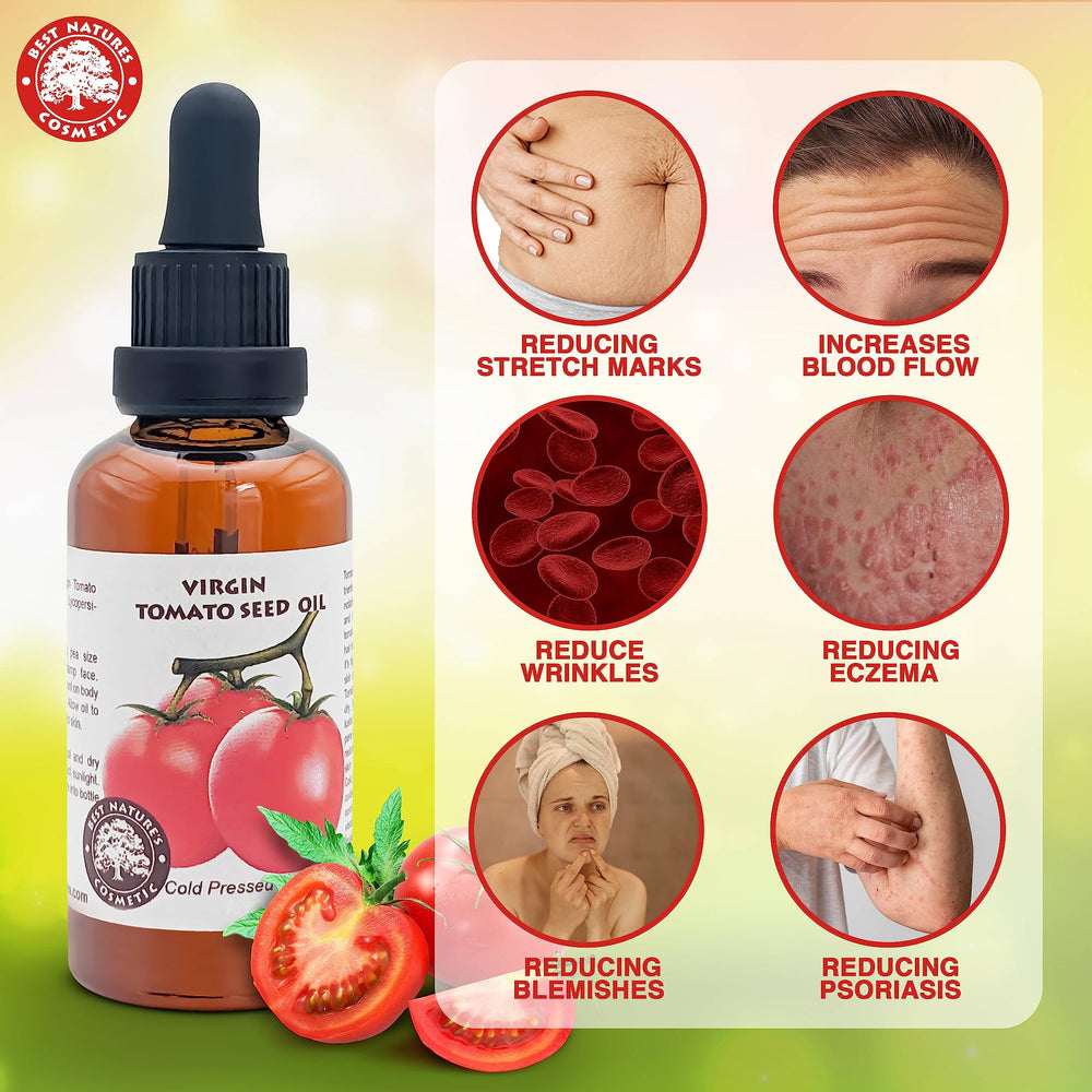 Best Nature's Cosmetics tomato seed oil texture shows light yellow oil.