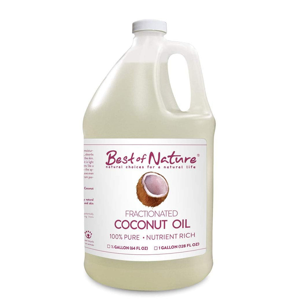 Best of Nature fractionated coconut oil bottle for lightweight hydration and quick absorption.