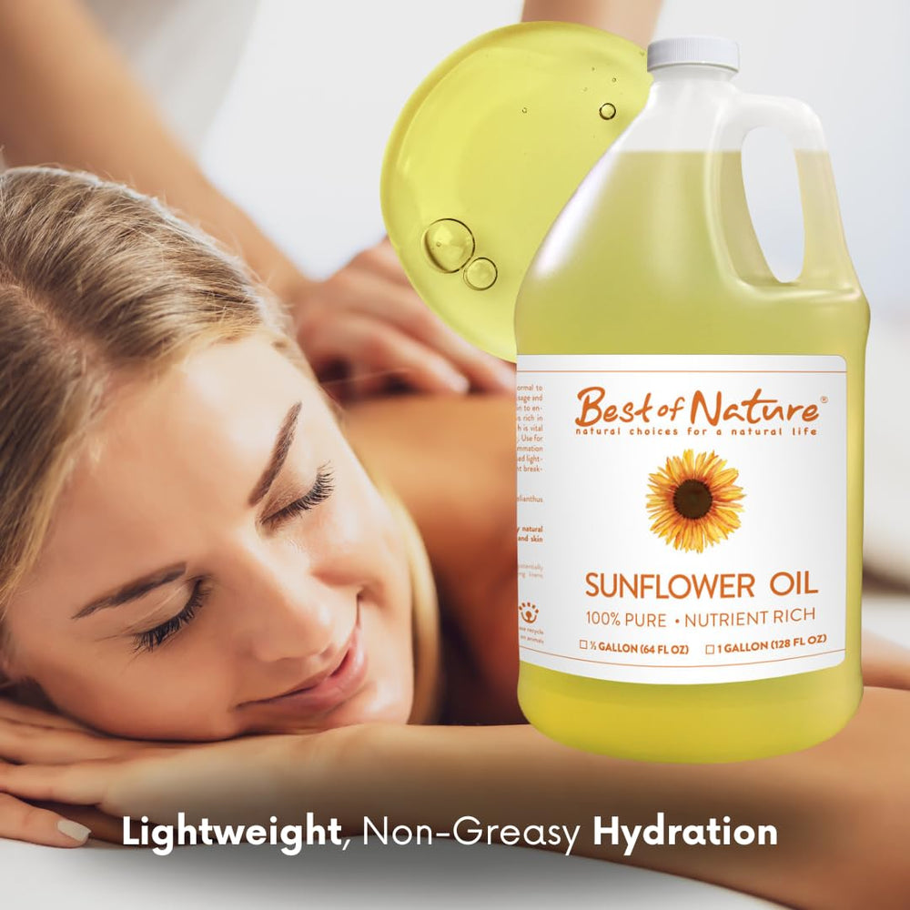 Close up of Best of Nature Sunflower Oil label showing unscented formula