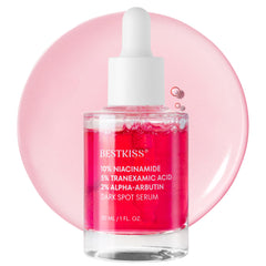 Bestkiss dark-spot serum bottle close-up for brighter, more even skin.