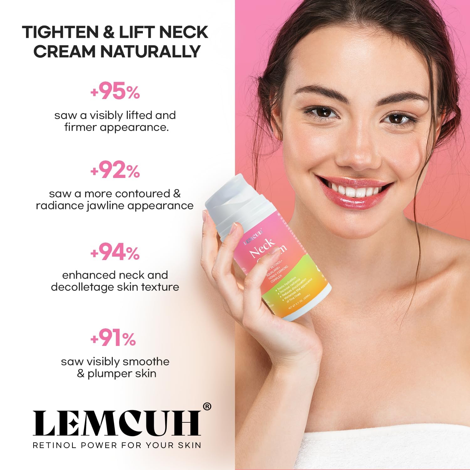 Bestkiss Neck Cream label detail highlights retinol and niacinamide benefits.