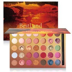 BestLand Pro 35 Colors Glitter Eyeshadow Palette swatches vibrant pigments for dramatic looks.