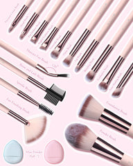 Six face brushes and ten detail brushes cover full makeup routine