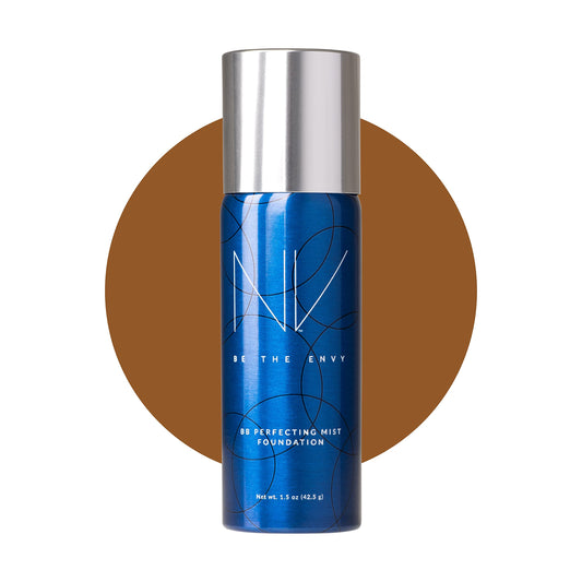 BE THE ENVY NV BB Perfecting Mist Cool Cocoa bottle delivers a silky airbrushed finish.