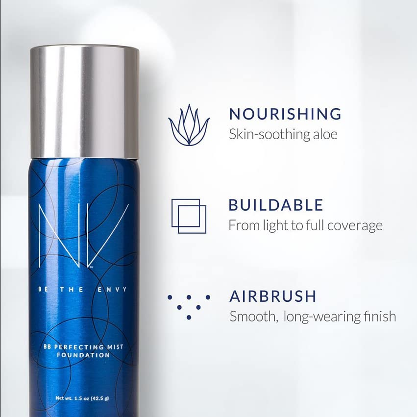 BE THE ENVY NV BB Perfecting Mist swatch on skin reveals buildable coverage.