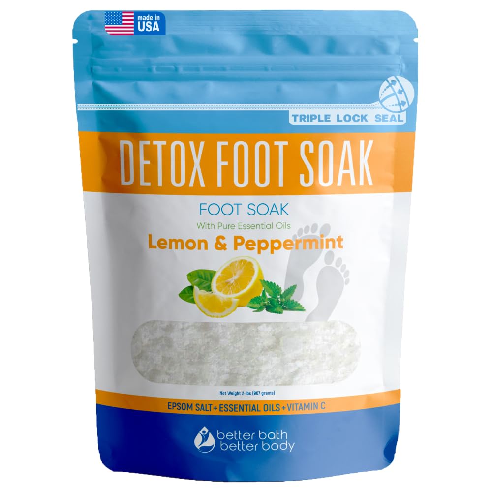Better Bath Better Body detox foot soak lemon aroma in a bowl soothes tired feet.