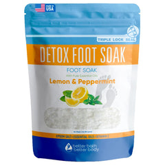 Better Bath Better Body detox foot soak lemon aroma in a bowl soothes tired feet.