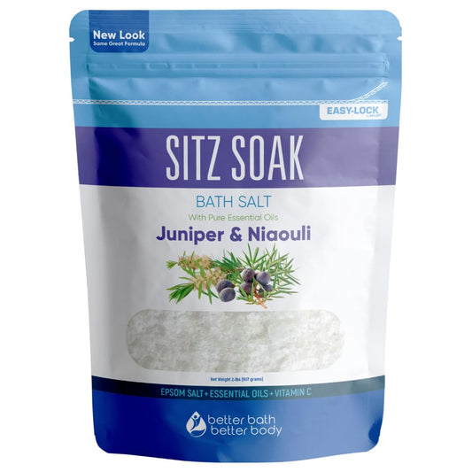 Better Bath Better Body Sitz Bath Soak bottle pour demonstrates easy-to-use packaging for quick cleansing.