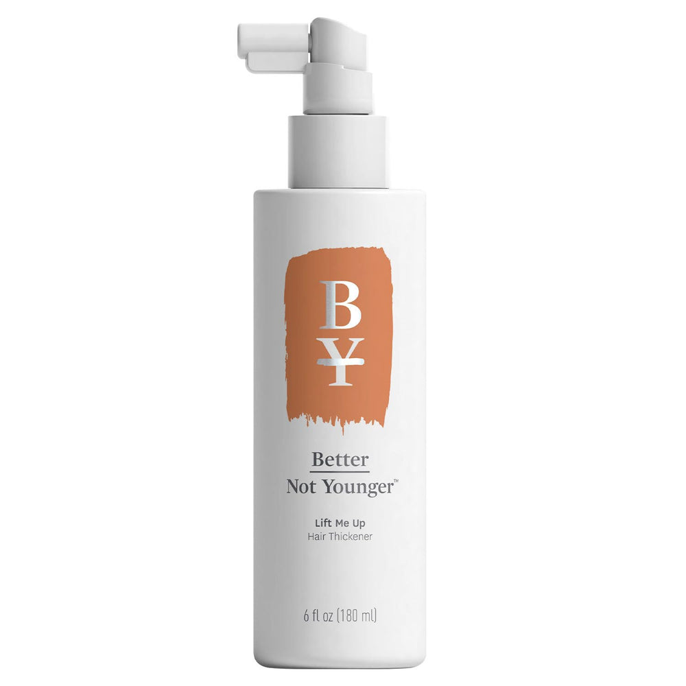 Better Not Younger Hair Thickener bottle closeup showing clean formula for volume