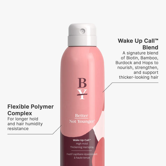 Better Not Younger Volume Thickener bottle adds texture and lift for fine hair