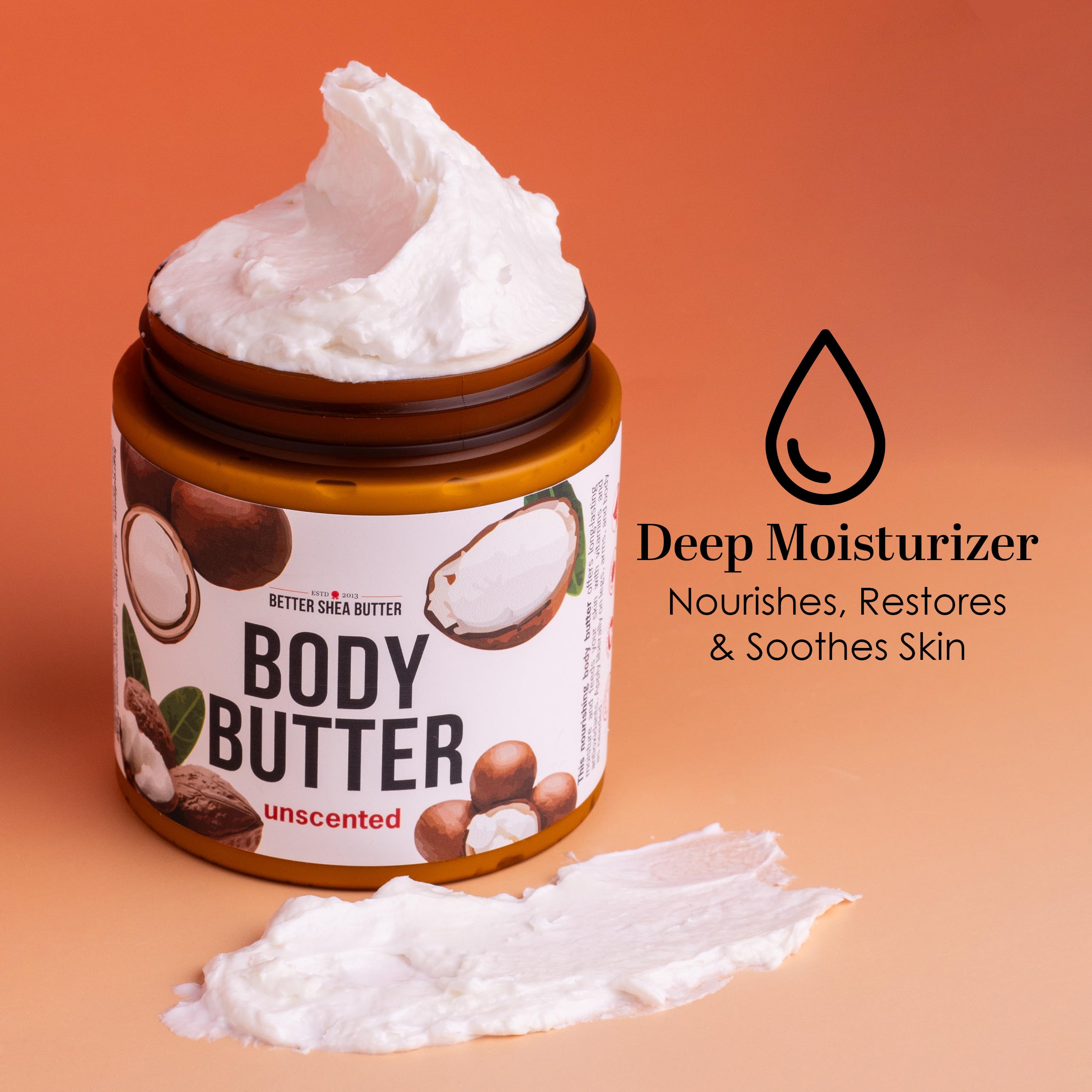 Front view of the 8 oz Better Shea Butter jar for everyday use.