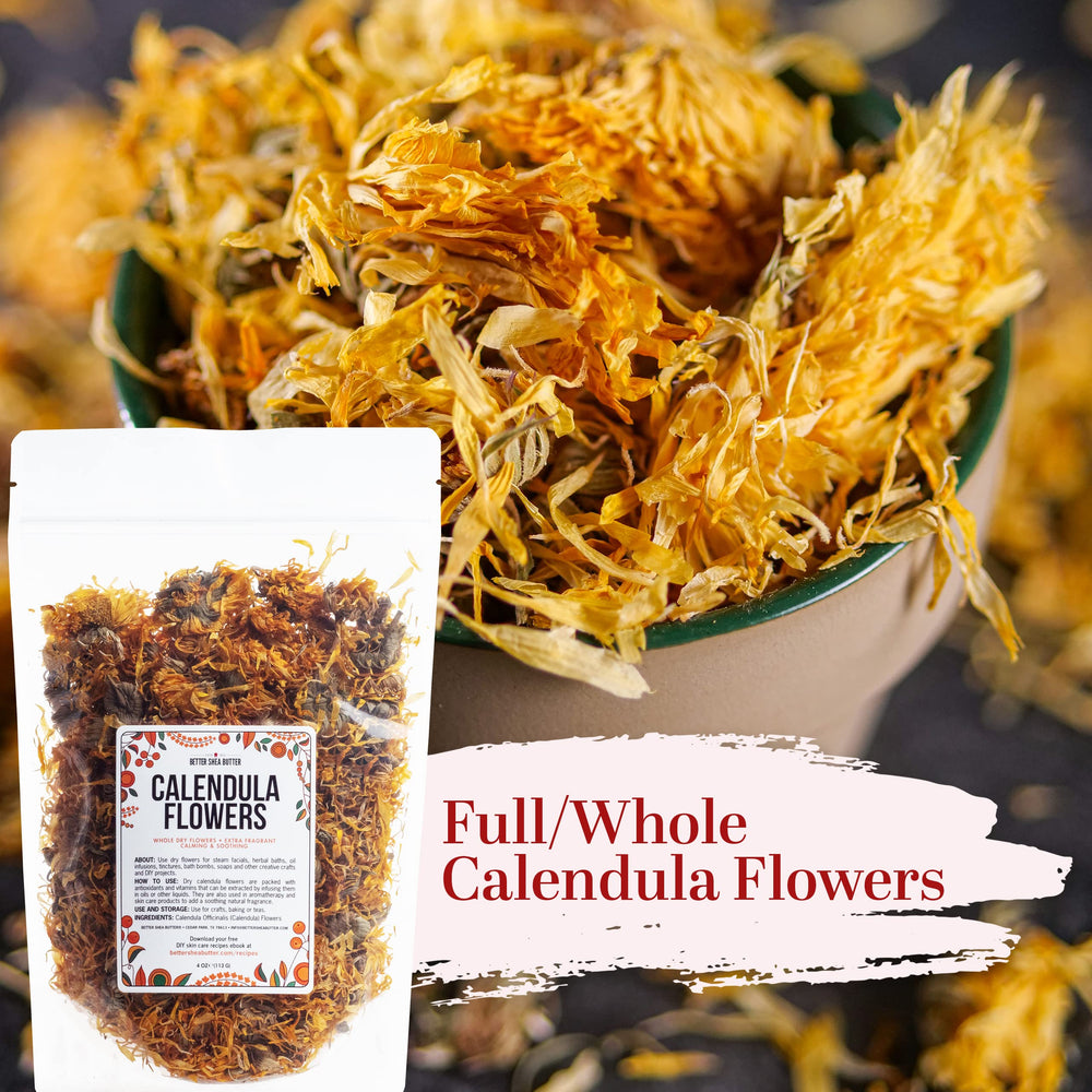 Better Shea Butter calendula flowers for candle making and decorative sachets.