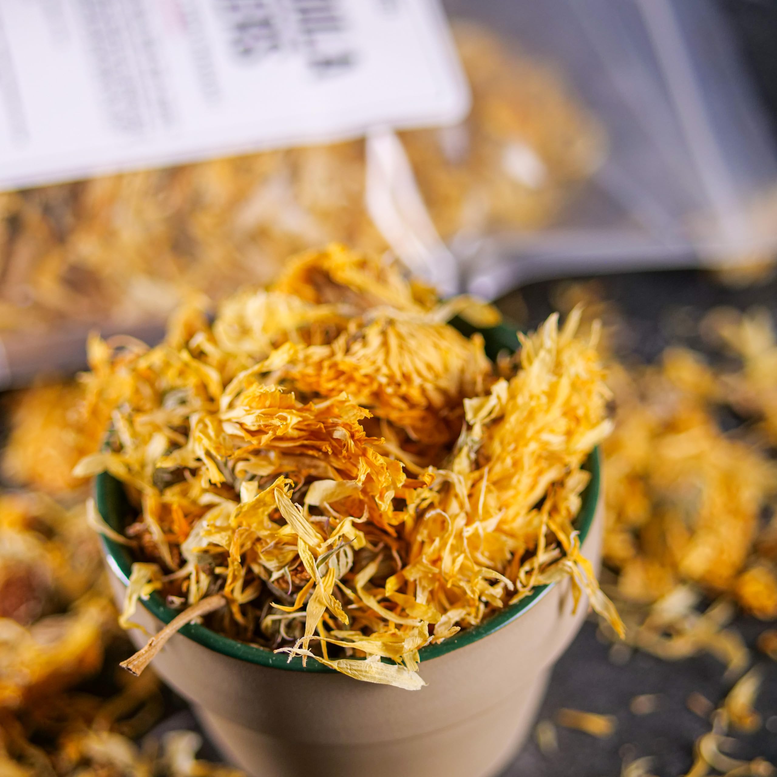 Better Shea Butter calendula flowers for tea and tinctures, aromatic and caffeine-free.
