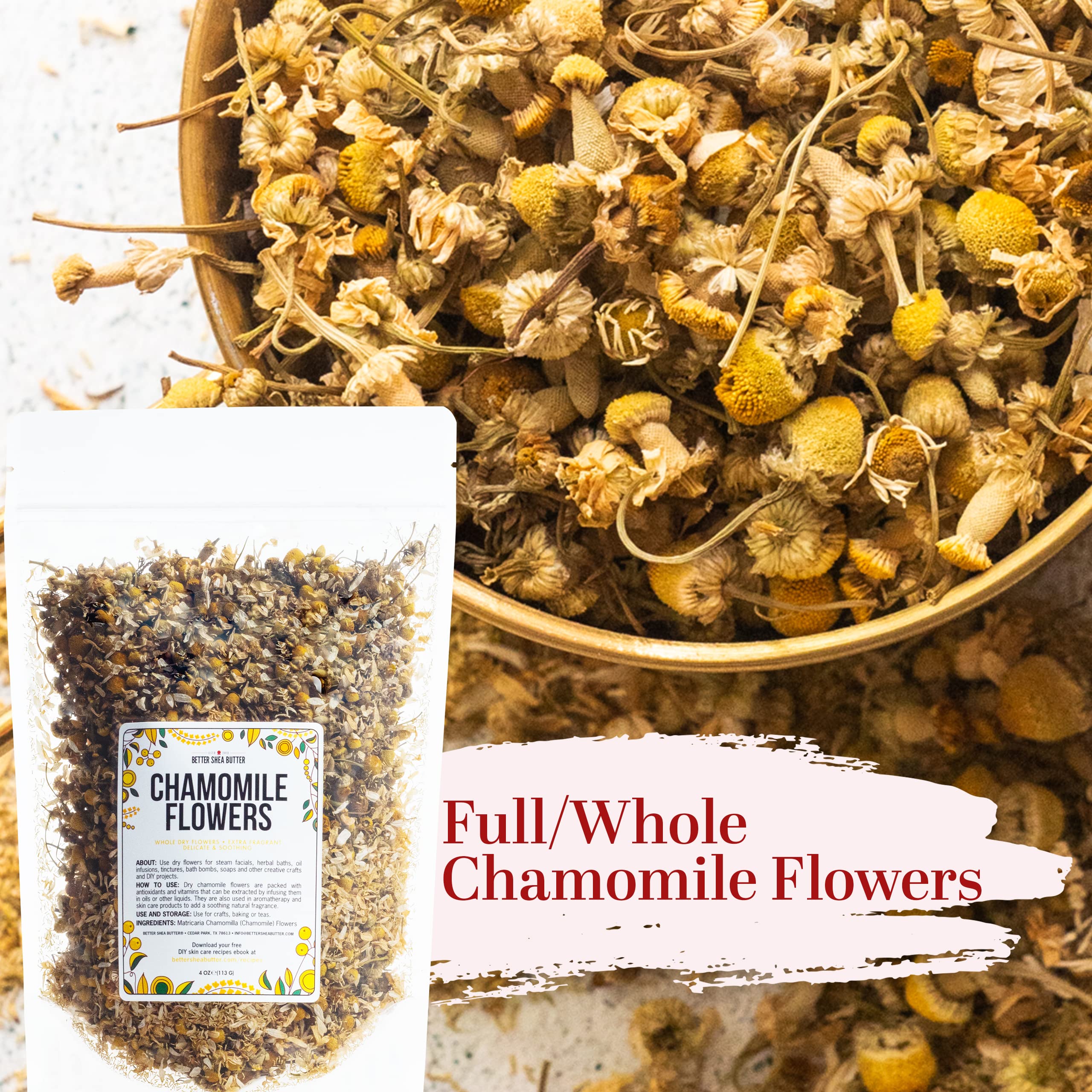 Better Shea Butter chamomile tea infusions for relaxing, caffeine-free brews.