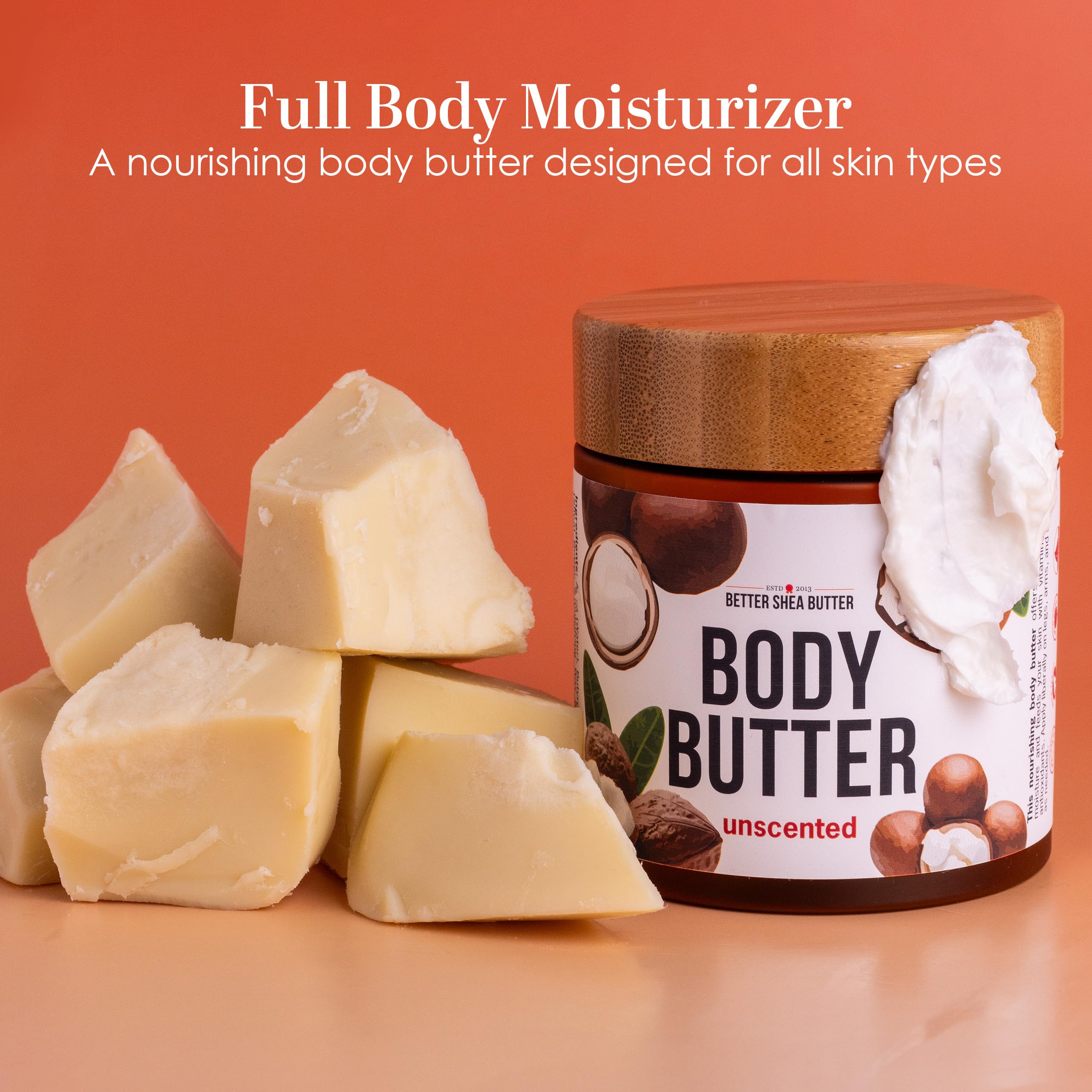 Fragrance-free packaging of Better Shea Butter suitable for sensitive skin.