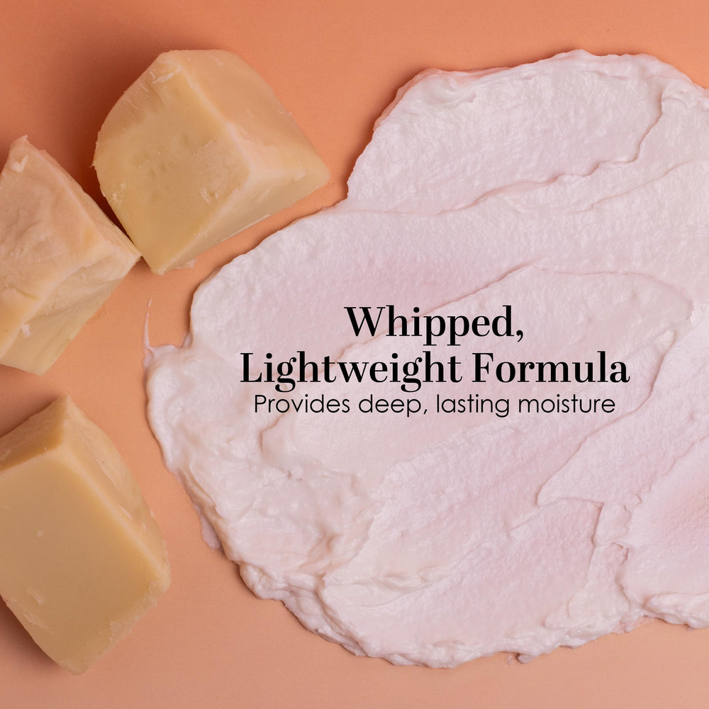 Applying Better Shea Butter unscented body butter on arm for hydration.