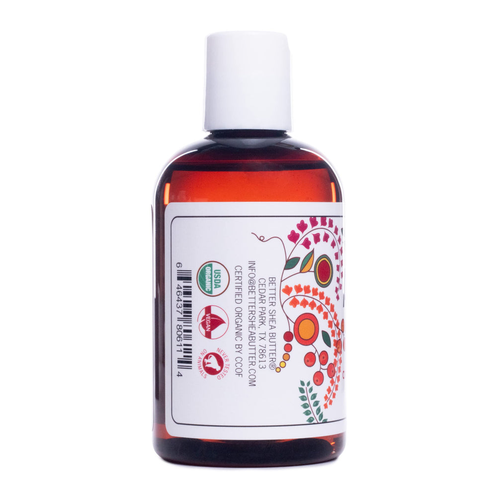 Better Shea Butter Organic Almond Oil with essential oils demonstrates blending for customized skincare.