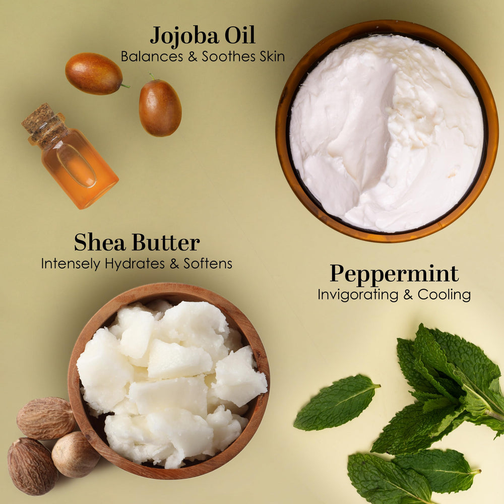 Better Shea Butter Peppermint Lotion with jojoba oil for smooth, hydrated skin.