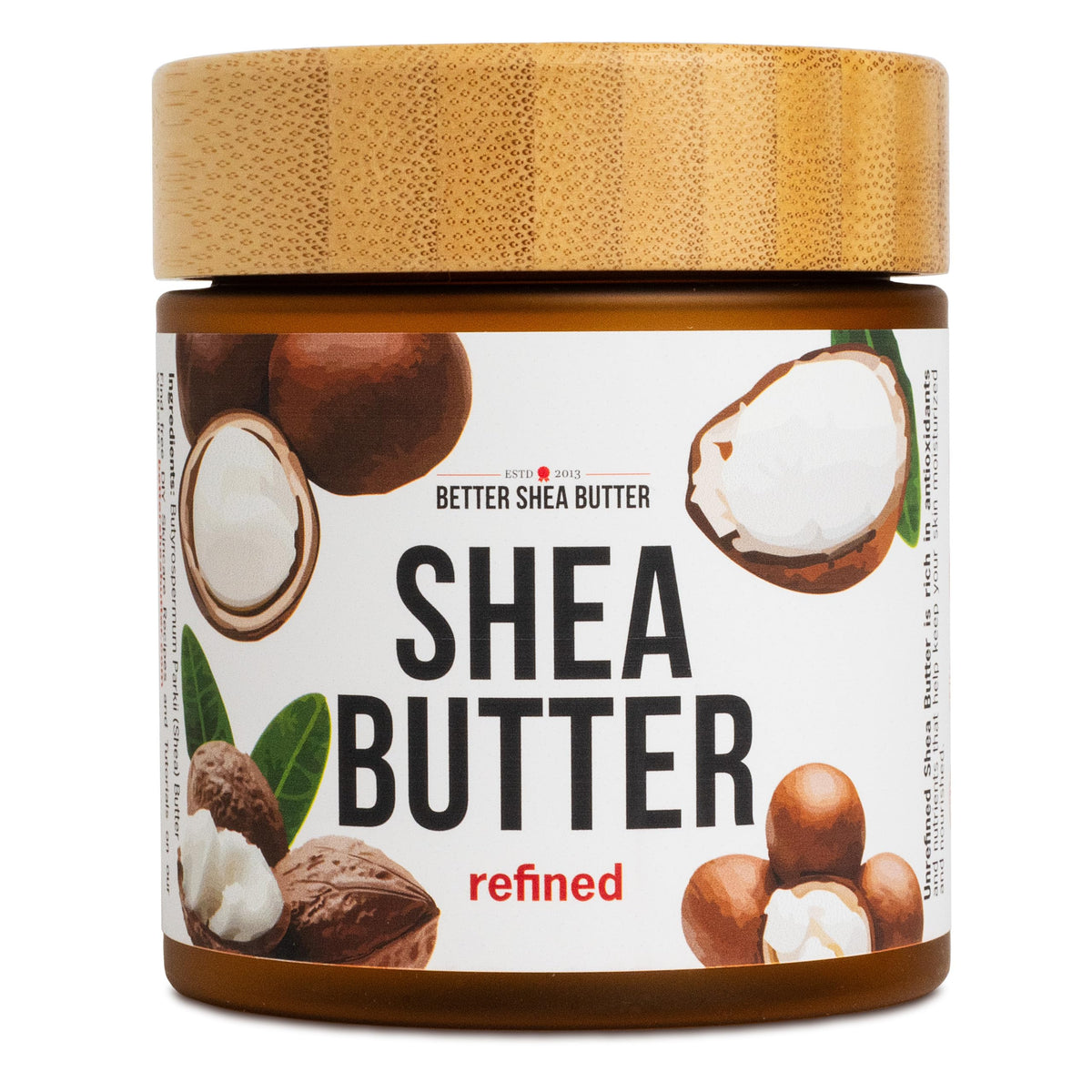 Better Shea Butter refined-shea-butter-jar showing a pure moisturizer base for skin care.