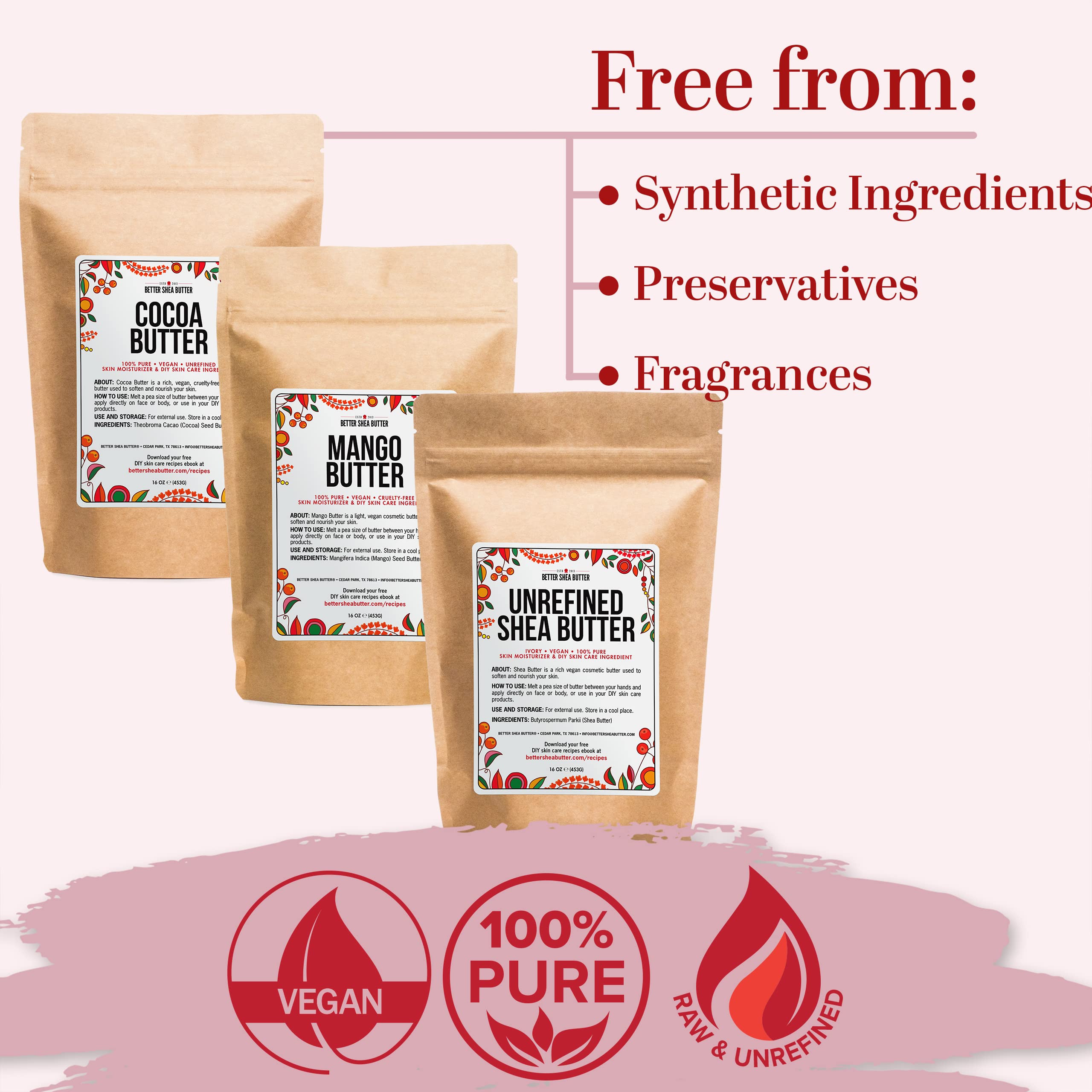 Better Shea Butter unrefined cocoa butter 16oz for velvety softness.