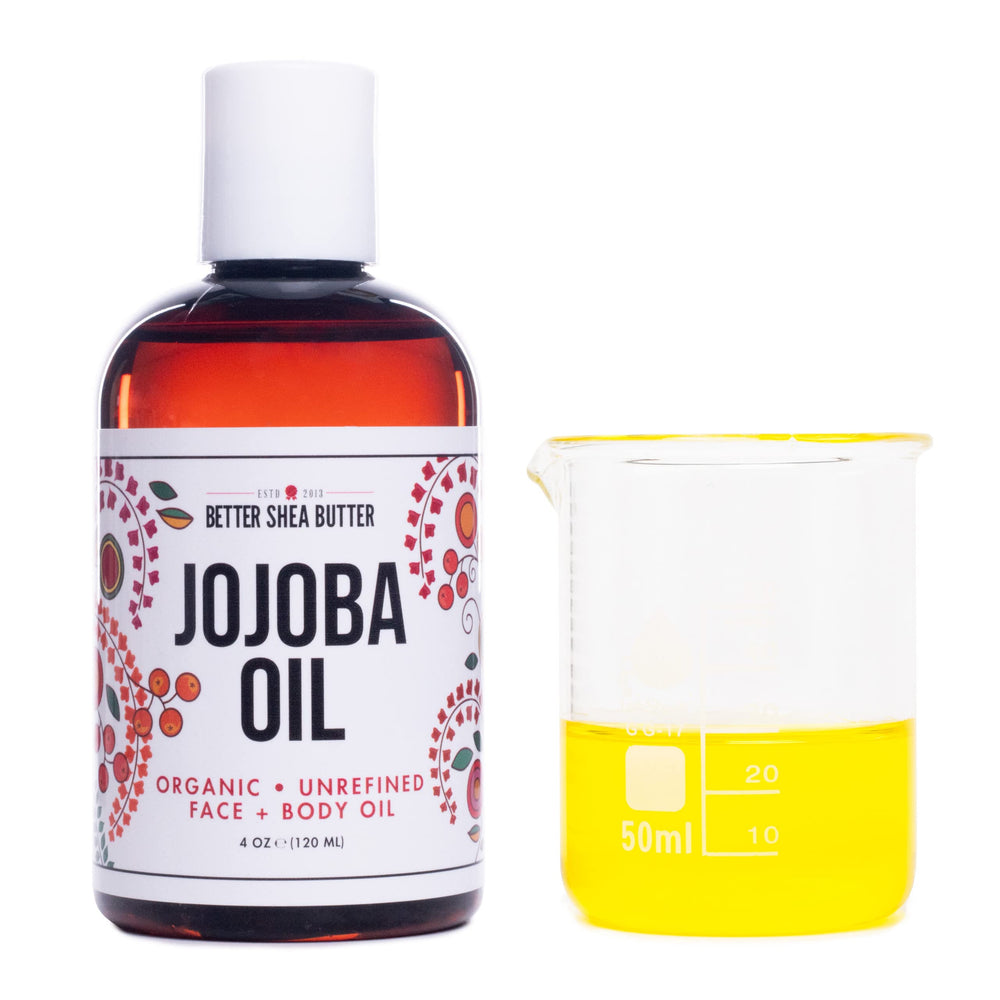Better Shea Butter Organic Jojoba Oil applied on the face for softness.