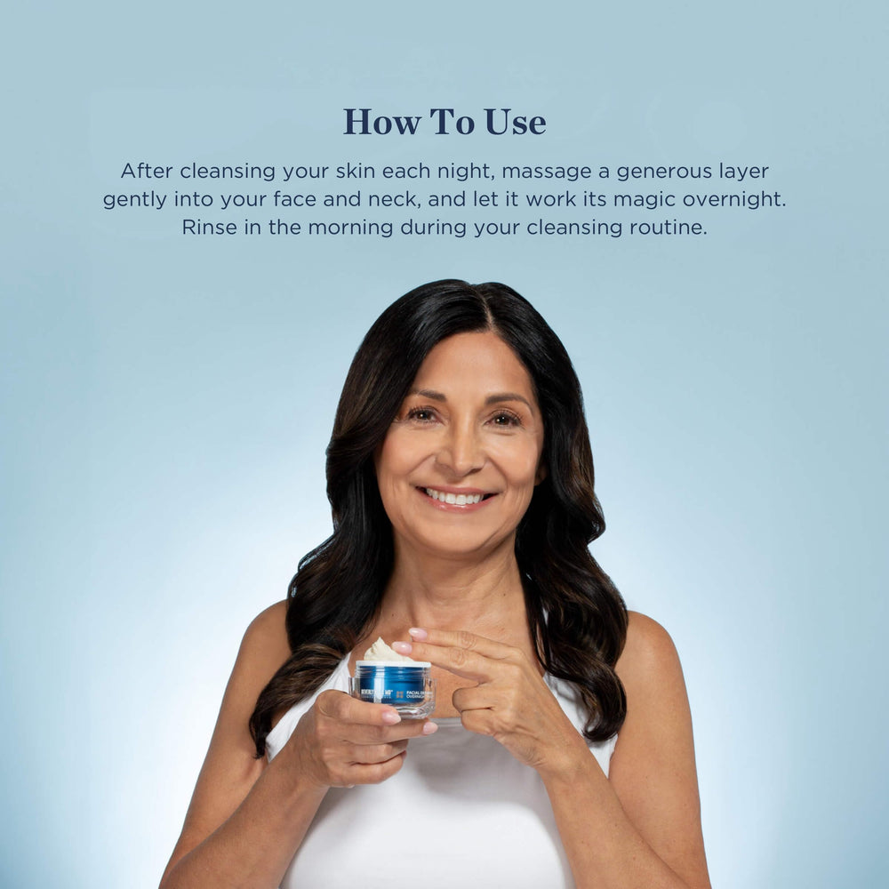 Application of Beverly Hills MD overnight mask on face and neck.