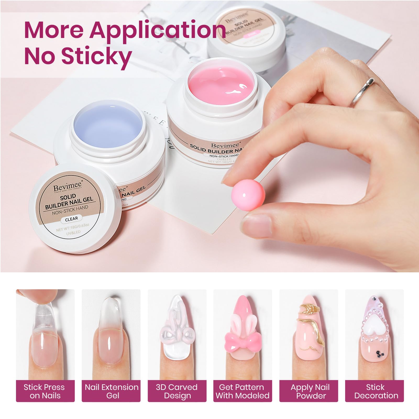 Bevimee 3D Sculpting Gel pink bottle for natural-feel nails