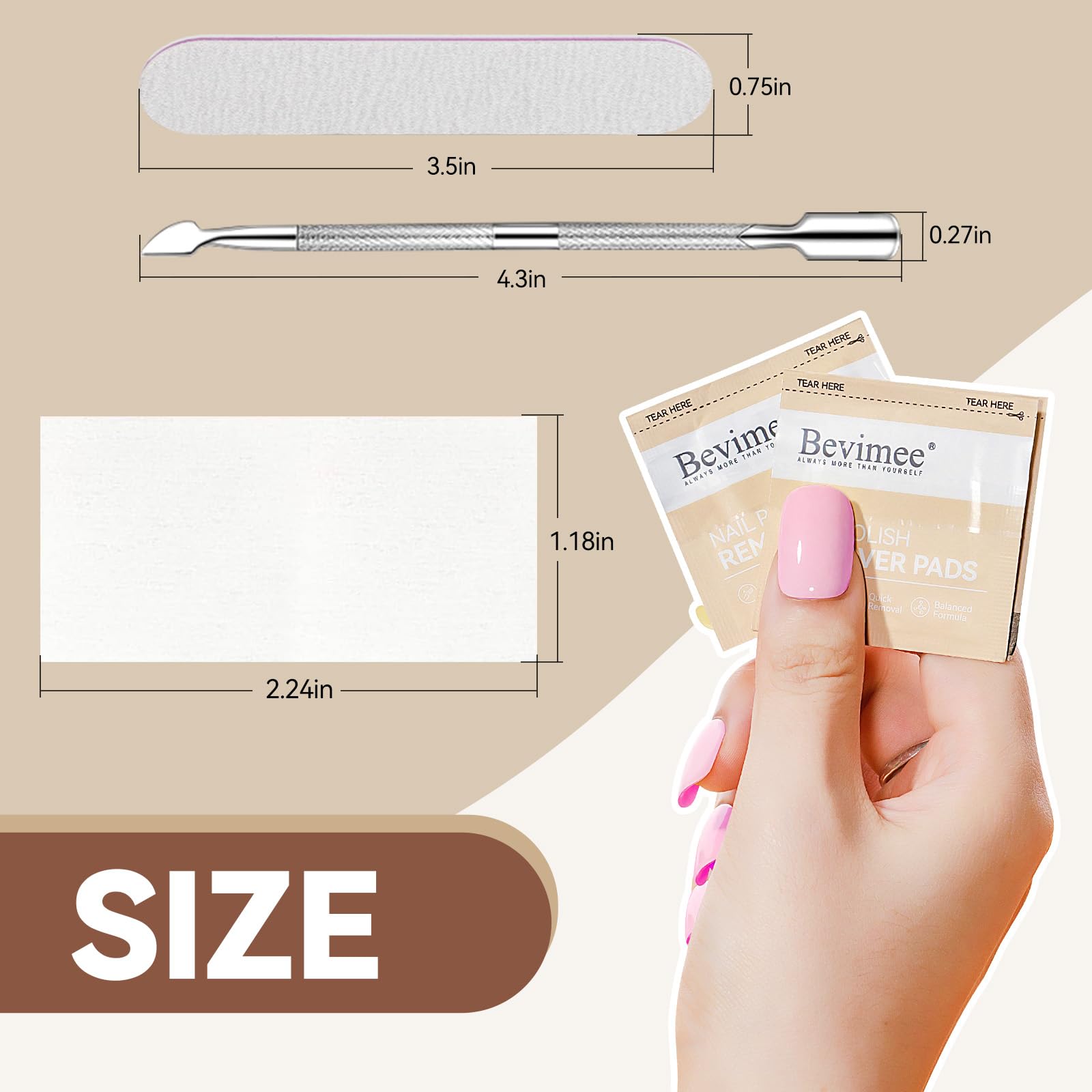 Bevimee acetone remover wipes close-up reveals gel-friendly formula.