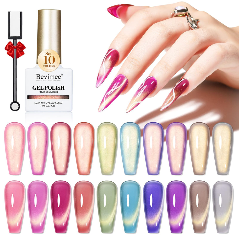 Bevimee cat-eye gel polish collection front view for versatile at-home manicures.